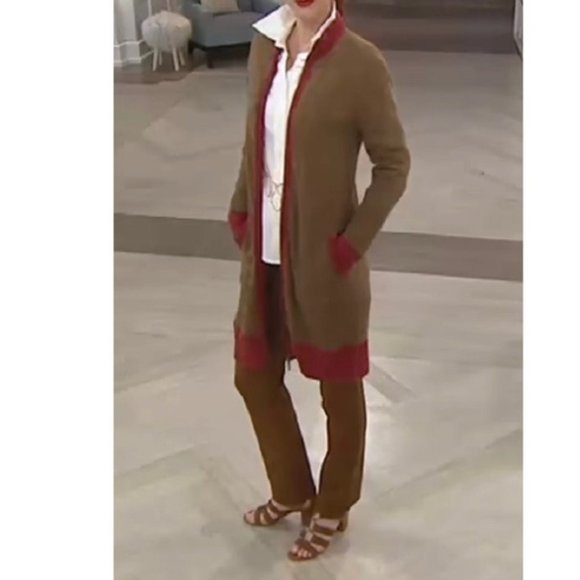 Linea Leisure by Louis Dell Olio Brown Red Double Zip Long Cardigan size 3X - Picture 15 of 16